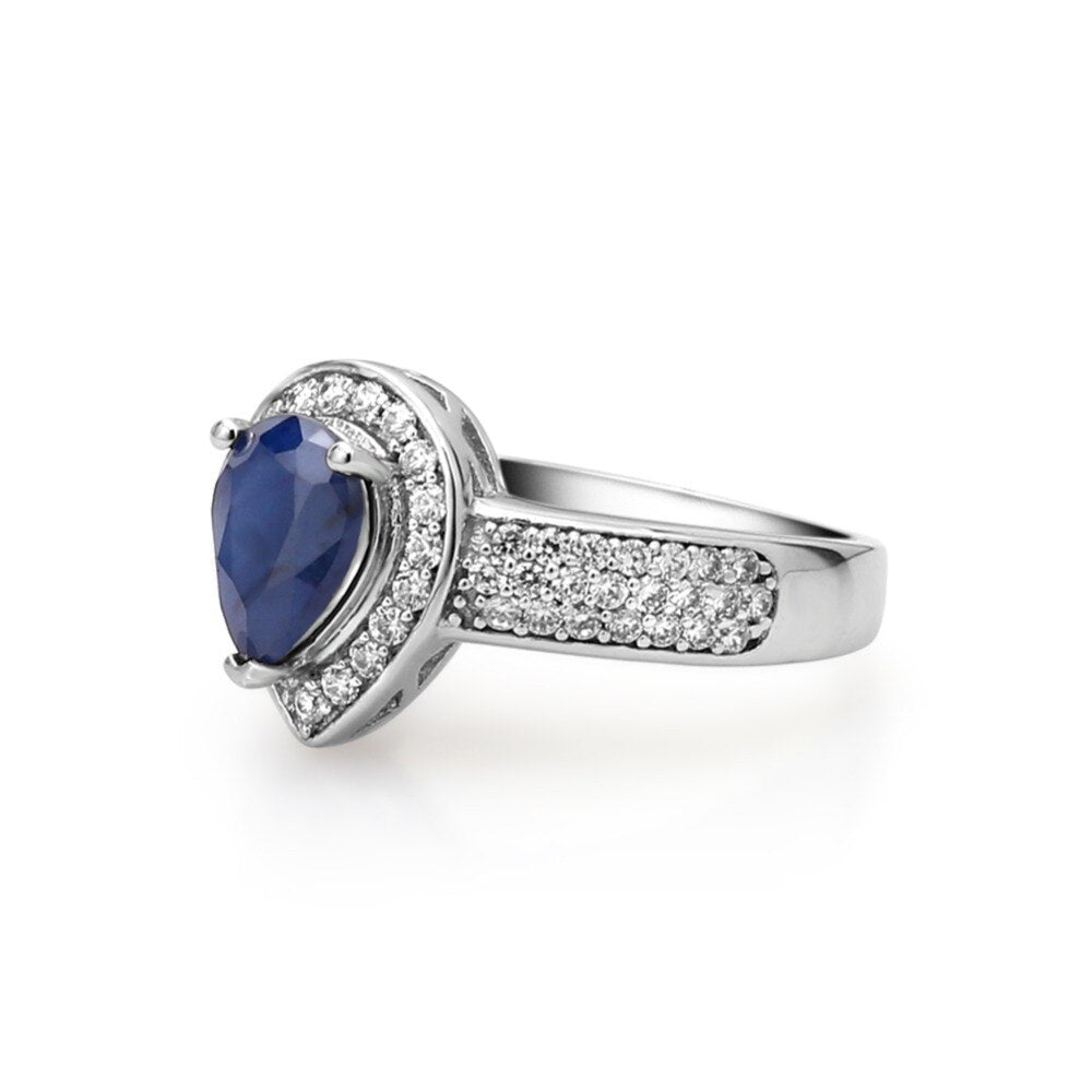 GRACE Halo Pear Cut Sapphire Ring in Sterling Silver