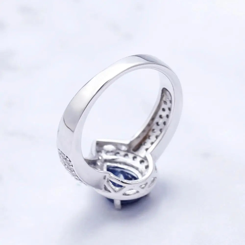 GRACE Halo Pear Cut Sapphire Ring in Sterling Silver