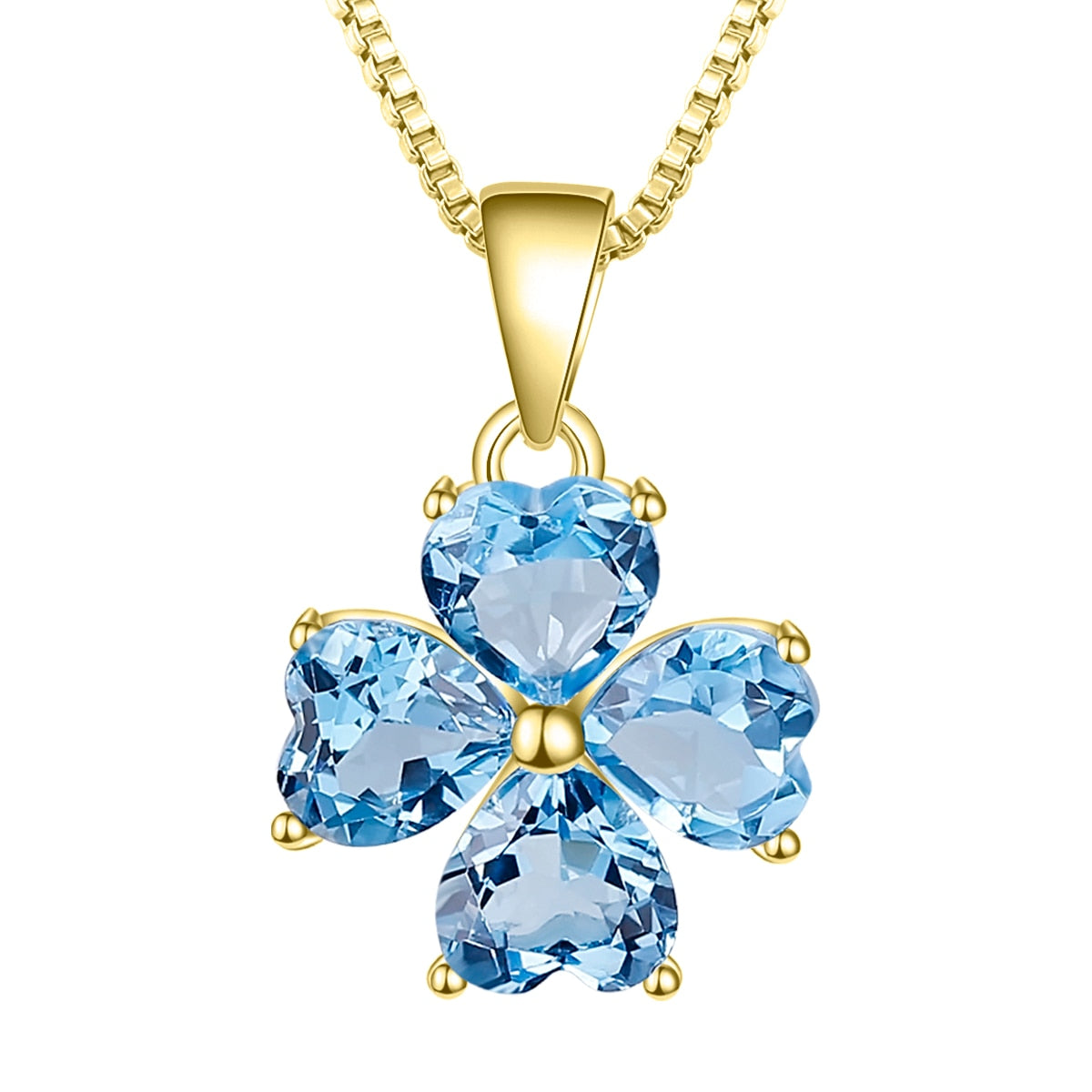GRACE Heart Swiss Blue Topaz Flower Pendant Necklace in Gold Plated Sterling Silver