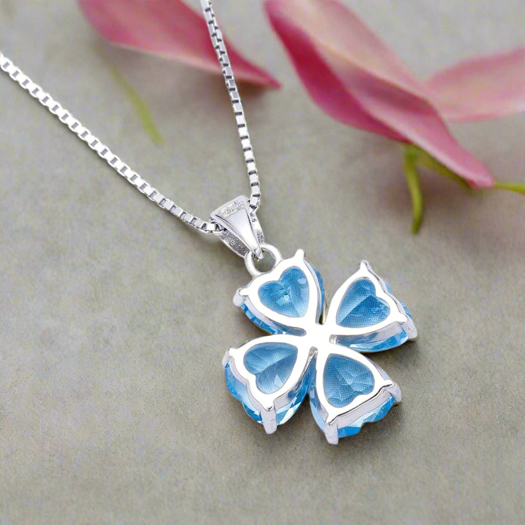 GRACE Heart Swiss Blue Topaz Flower Pendant Necklace in Gold Plated Sterling Silver