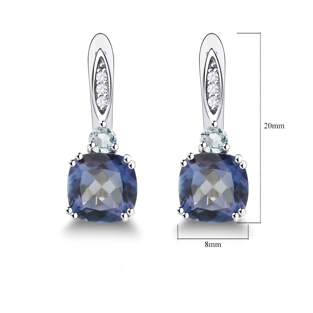 GRACE Iolite Blue Mystic Quartz and Sky Blue Topaz Drop Earrings in Sterling Silver