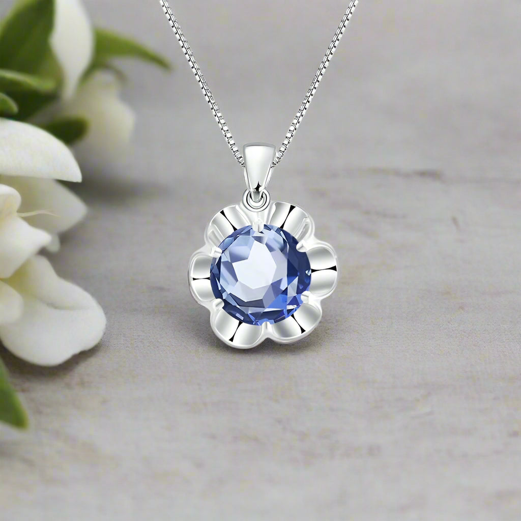 GRACE Iolite Blue Mystic Quartz Flower Pendant Necklace in Sterling Silver