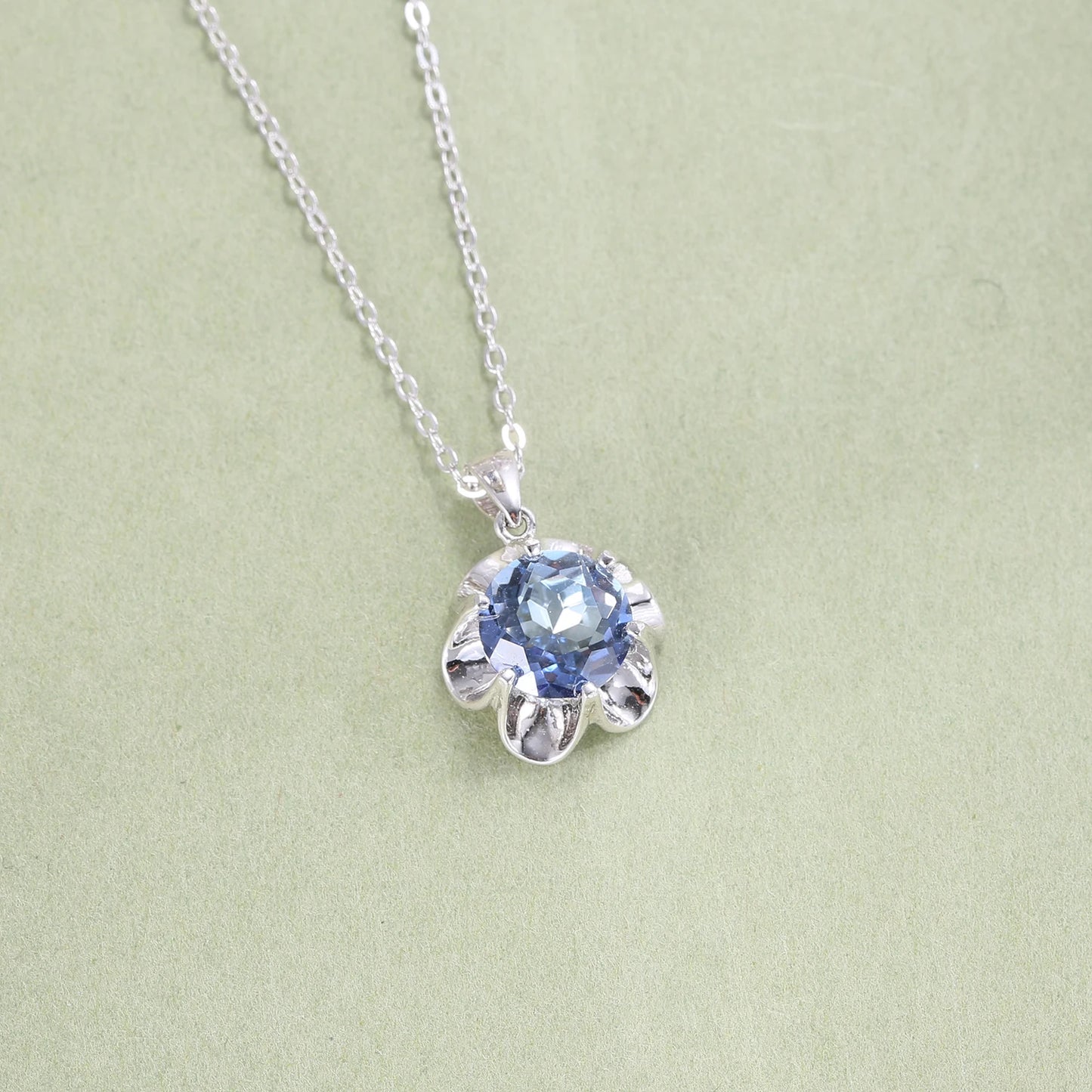 GRACE Iolite Blue Mystic Quartz Flower Pendant Necklace in Sterling Silver