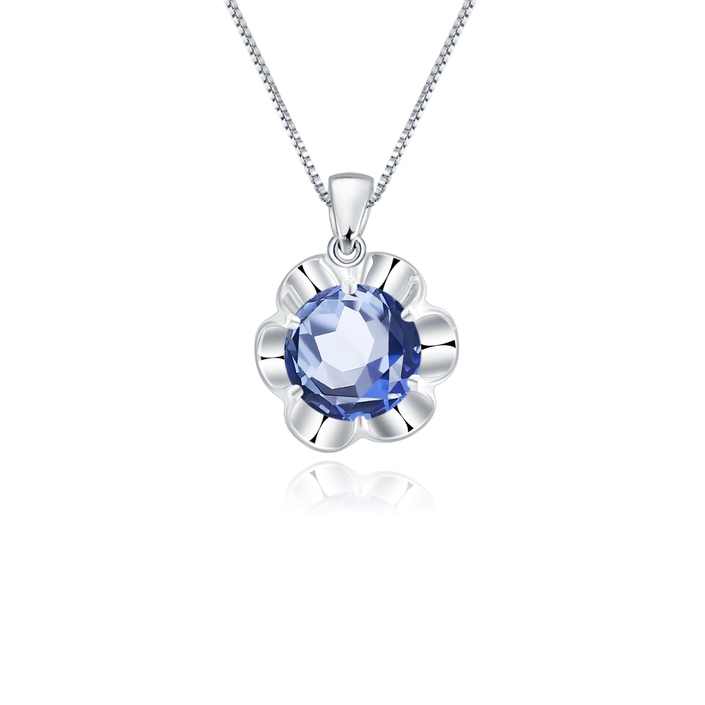 GRACE Iolite Blue Mystic Quartz Flower Pendant Necklace in Sterling Silver