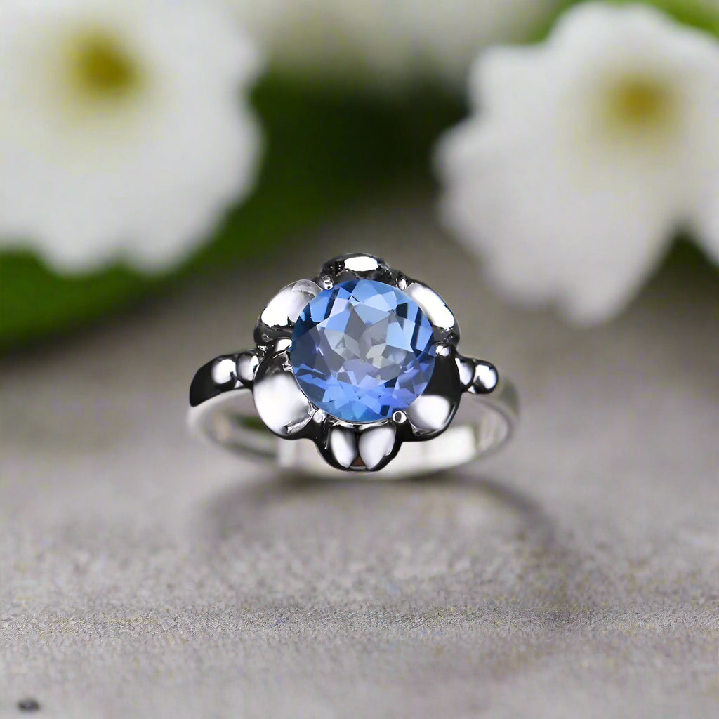 GRACE Gemstone Flower Ring in Sterling Silver