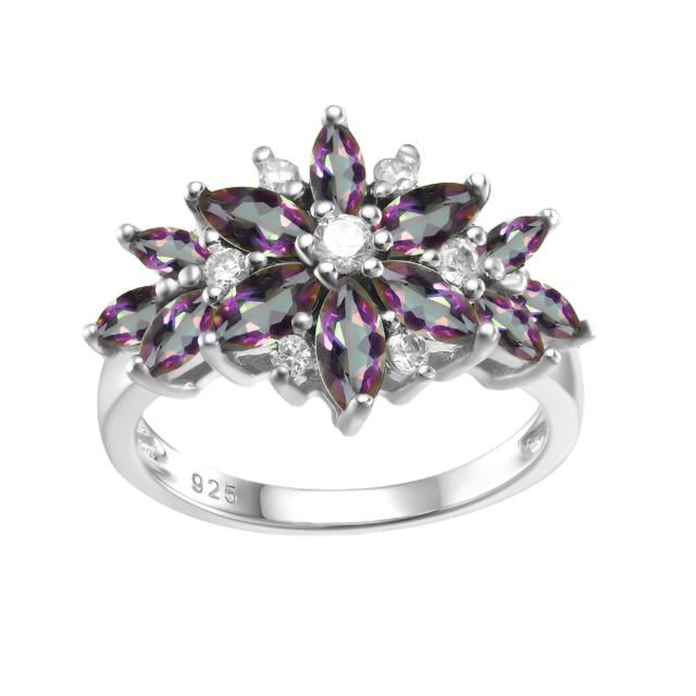 GRACE Marquise Gemstone Flower Ring in Sterling Silver