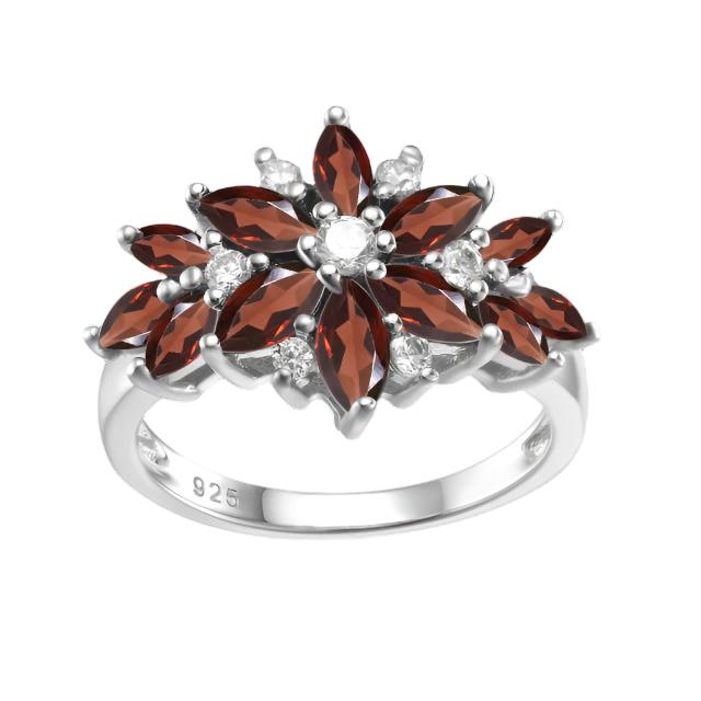 GRACE Marquise Gemstone Flower Ring in Sterling Silver