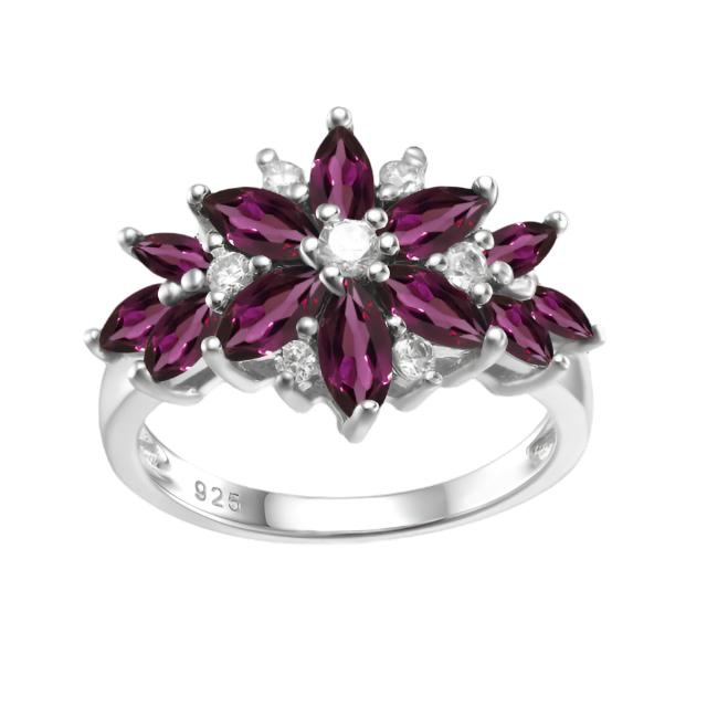 Bague GRACE Marquise en argent sterling avec fleur en pierres précieuses
