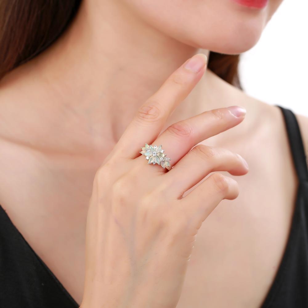 GRACE Marquise Gemstone Flower Ring in Sterling Silver