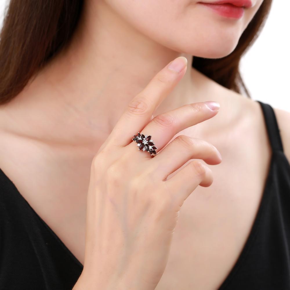 GRACE Marquise Gemstone Flower Ring in Sterling Silver