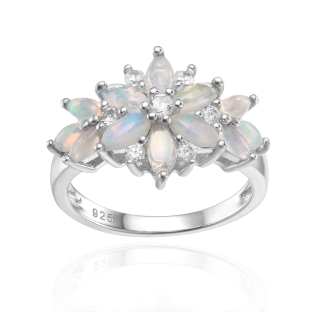 GRACE Marquise Gemstone Flower Ring in Sterling Silver