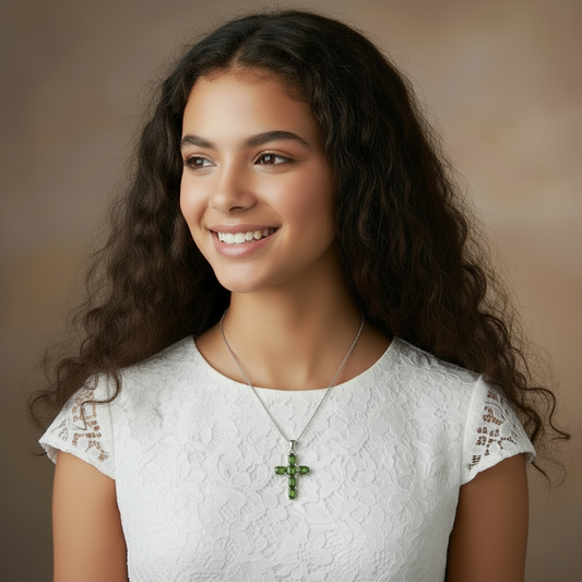 GRACE Oval Chrome Diopside Multi-Stone Cross Necklace in Sterling Silver