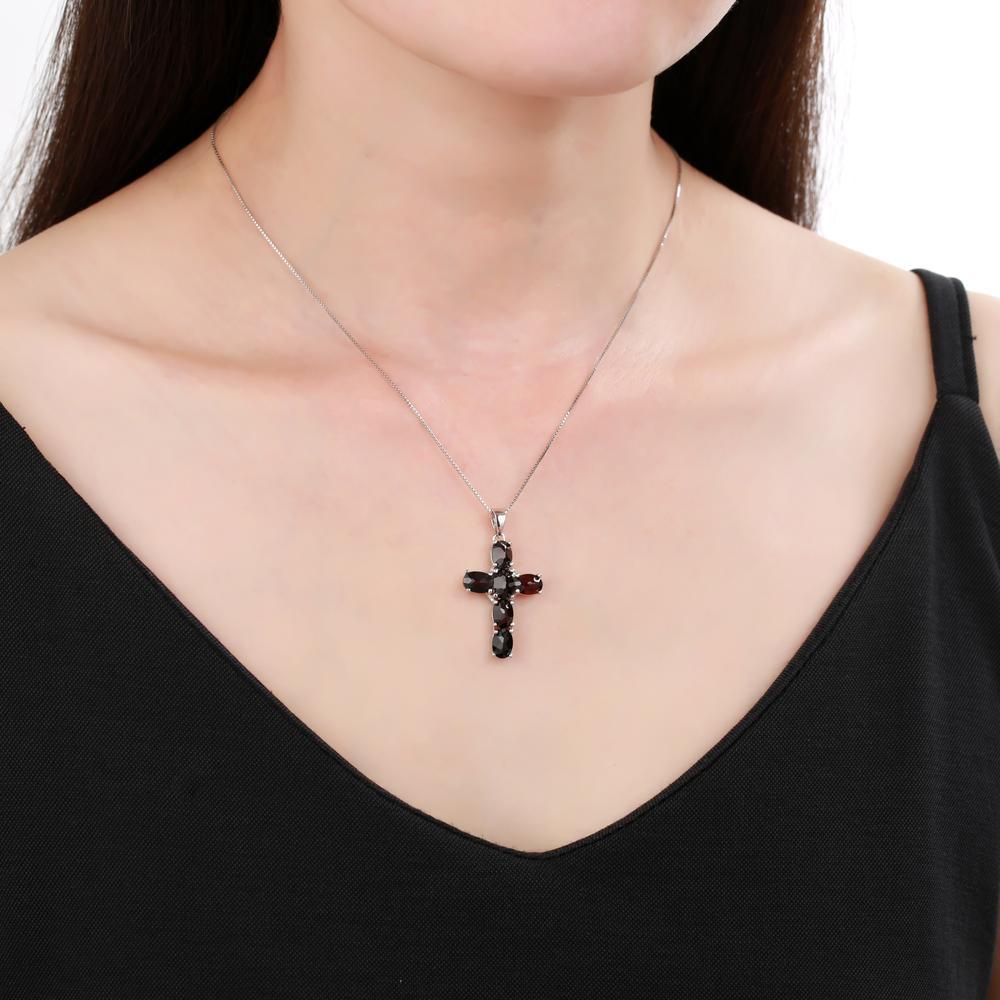 GRACE Oval Gemstone Cross Necklace in Sterling Silver