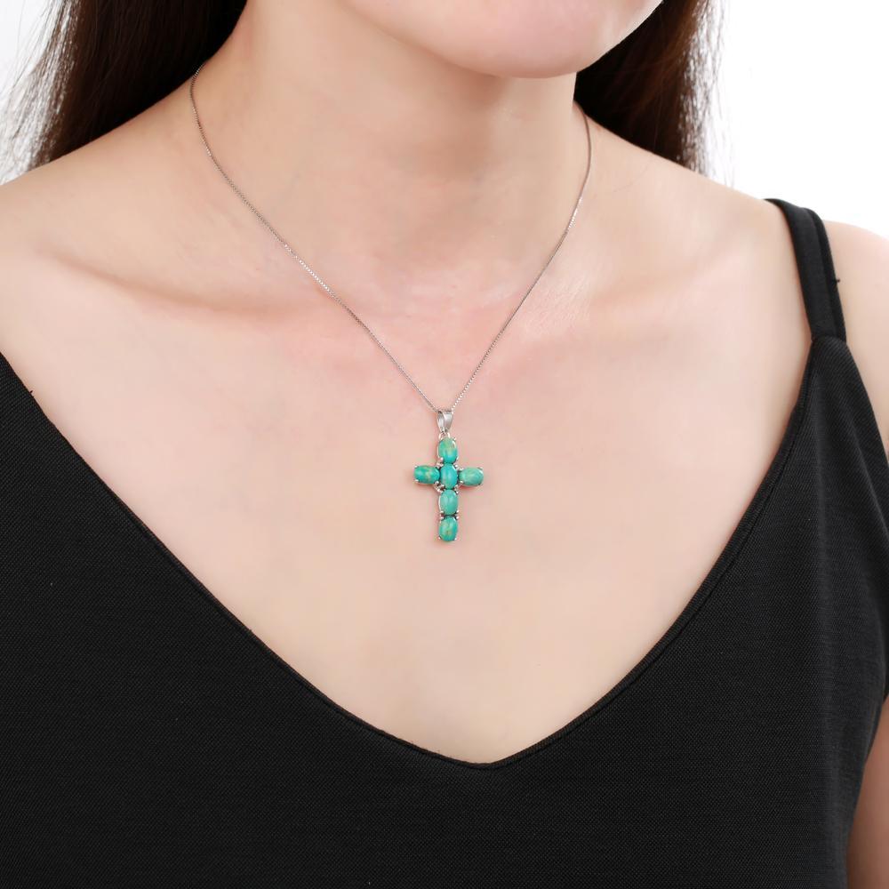 GRACE Oval Gemstone Cross Necklace in Sterling Silver