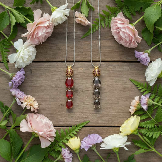 GRACE Oval Gemstone Ladybug Pendant Necklace in Sterling Silver