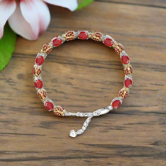 GRACE Oval Red Agate Ladybug Bracelet in Sterling Silver