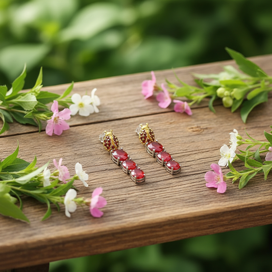 GRACE Oval Red Agate Ladybug Earrings in Sterling Silver