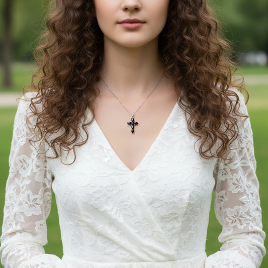 GRACE Oval Rhodolite Garnet Multi-Stone Cross Necklace in Sterling Silver