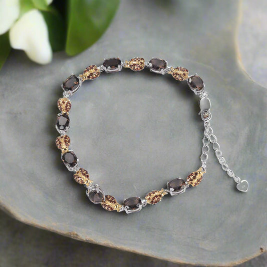 GRACE Oval Smoky Quartz Ladybug Bracelet in Sterling Silver