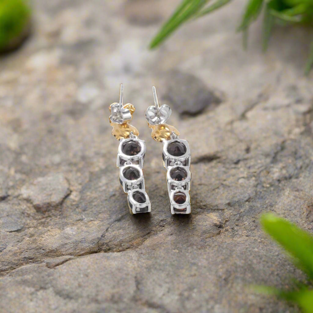 GRACE Oval Smoky Quartz Ladybug Drop Earrings in Sterling Silver