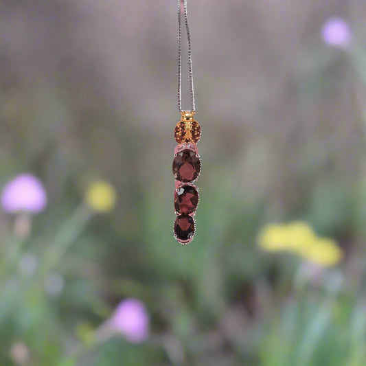 GRACE Oval Smoky Quartz Ladybug Pendant Necklace in Sterling Silver