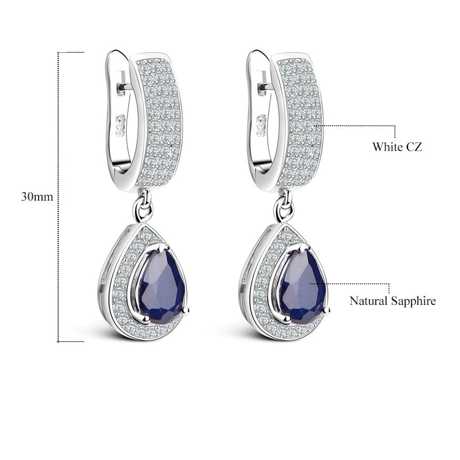 GRACE Halo Pear Cut Sapphire Jewelry Set in Sterling Silver