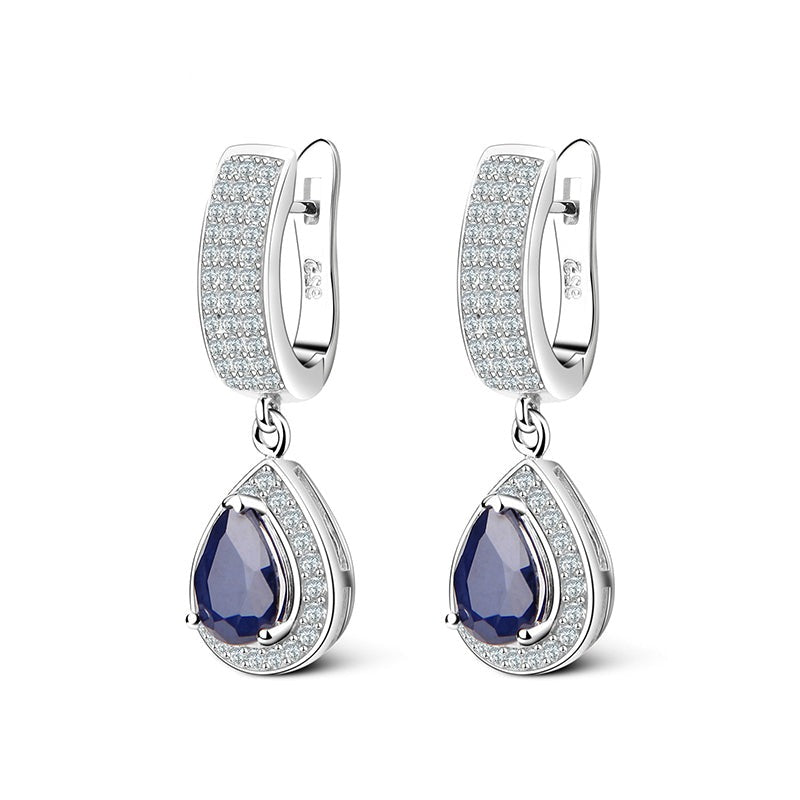 GRACE Halo Pear Cut Sapphire Jewelry Set in Sterling Silver