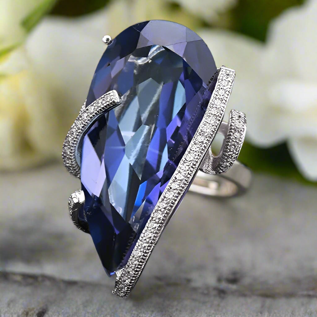 GRACE Pear Cut Mystic Quartz Ring in Sterling Silver