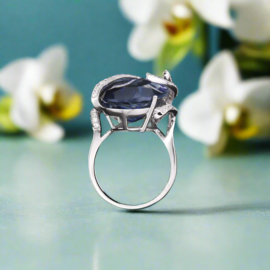 Conjunto de joyas GRACE de cuarzo místico azul iolita con corte de pera en plata de ley