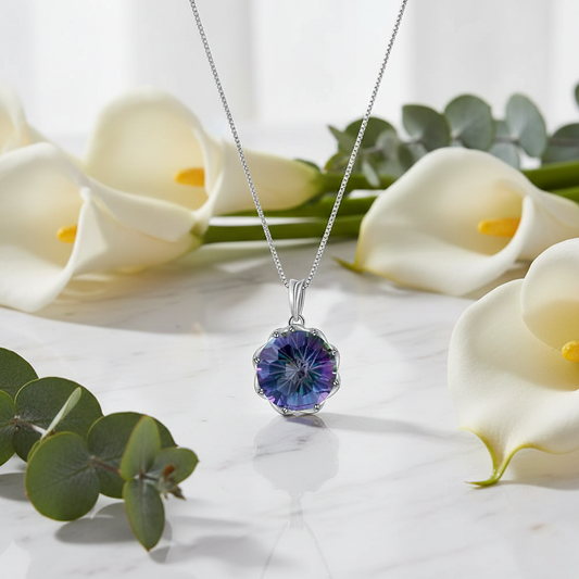 GRACE Rainbow Mystic Quartz Pendant Necklace in Sterling Silver