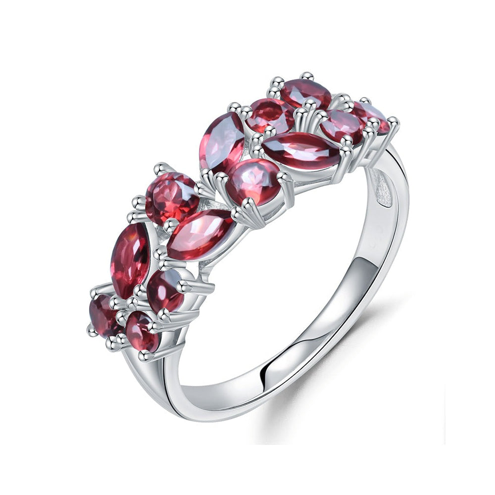 GRACE Red Garnet Cluster Band Ring in Rose Gold Sterling Silver