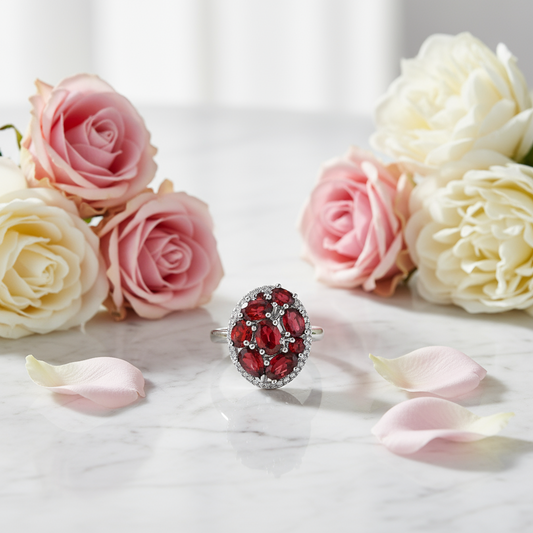 GRACE Gemstone Cluster Halo Ring in Sterling Silver