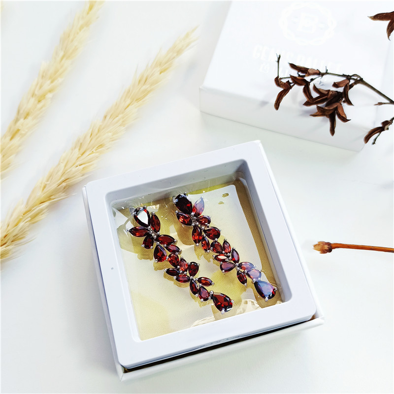 GRACE Gemstone Leaves Drop Earrings in Sterling Silver