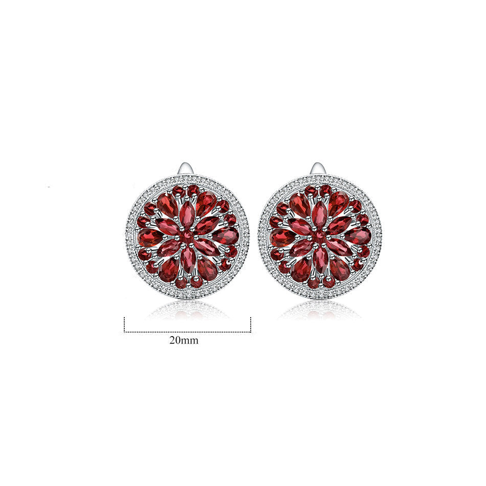 GRACE Red Garnet Round Cluster Earrings Ring Set in Sterling Silver