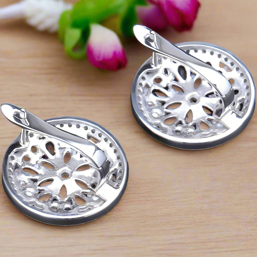 Conjunto de pendientes y anillos con granate rojo GRACE en plata de ley