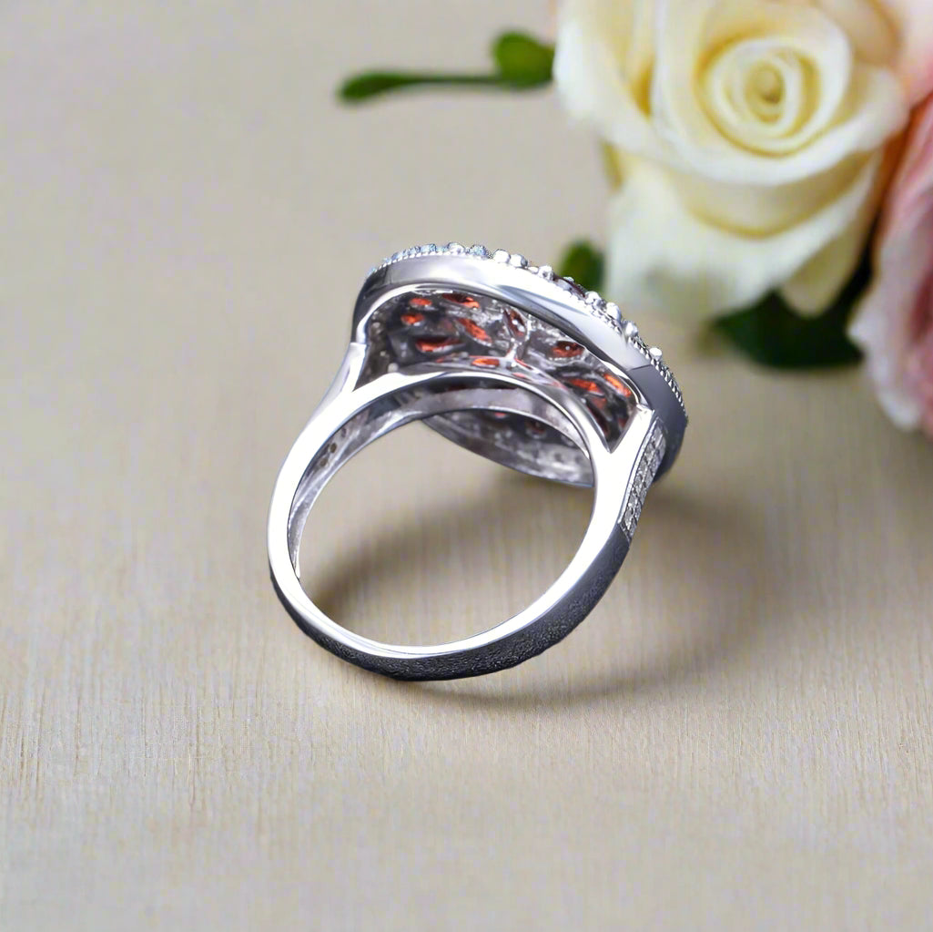 Conjunto de pendientes y anillos con granate rojo GRACE en plata de ley