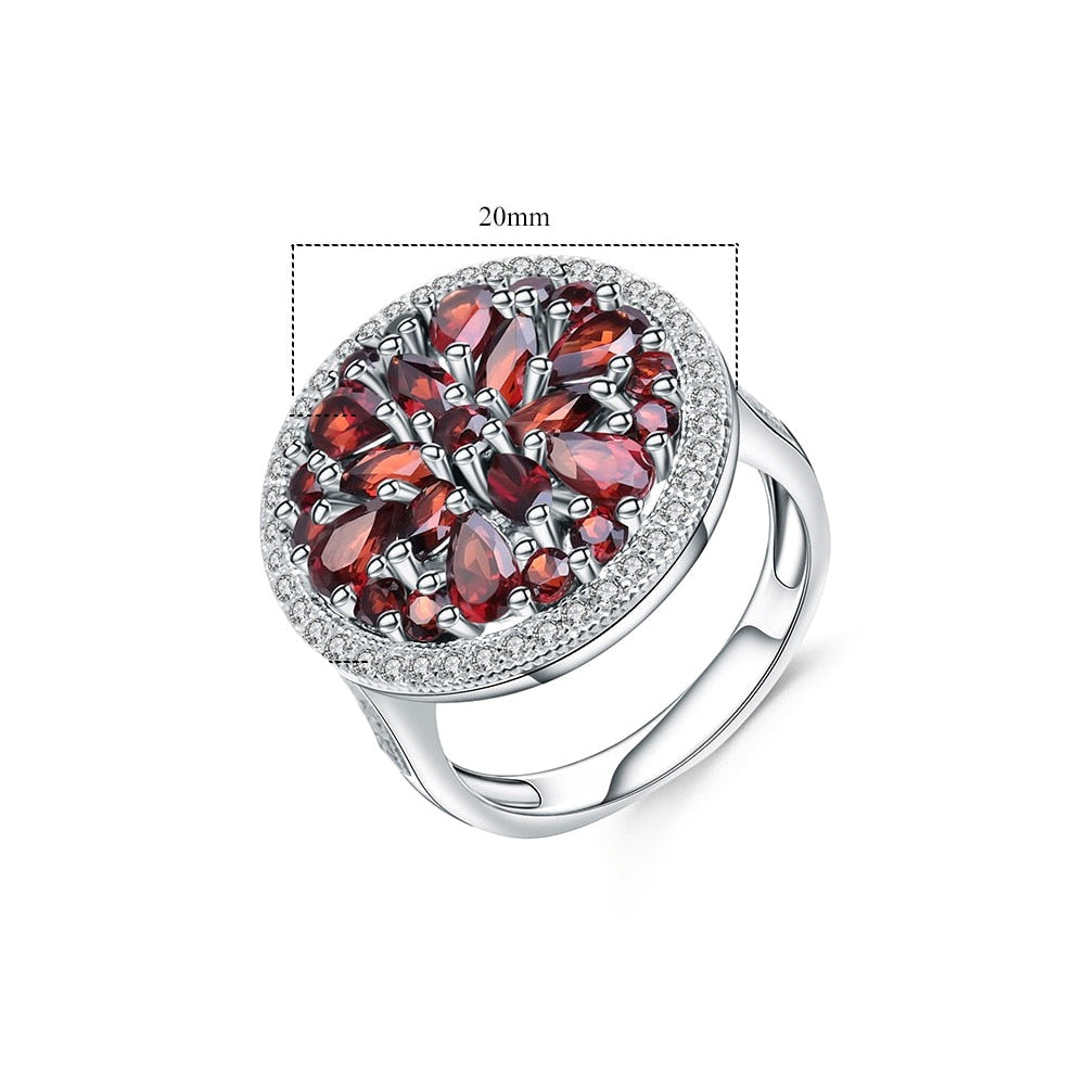 Conjunto de pendientes y anillos con granate rojo GRACE en plata de ley