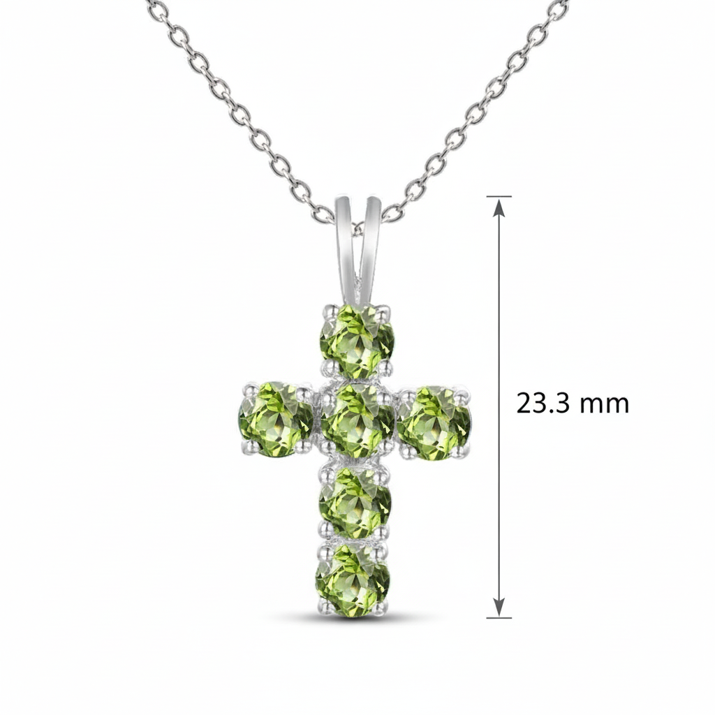 Collier pendentif croix péridot rond GRACE en argent sterling
