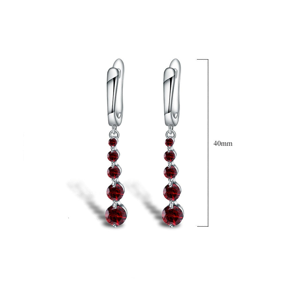 GRACE Round Red Garnet Drop Earrings in Sterling Silver