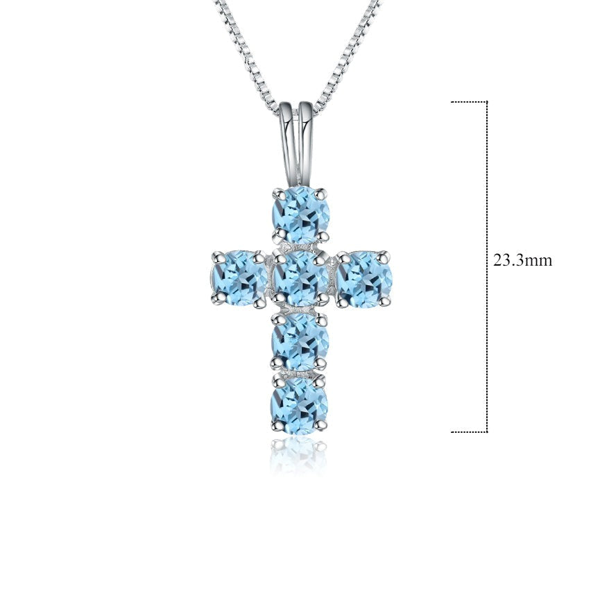 Collier pendentif croix rond en topaze bleue suisse GRACE en argent sterling