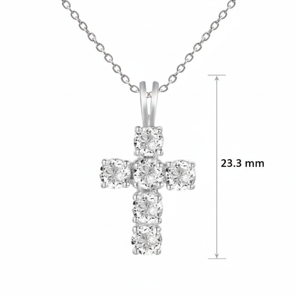 Collier pendentif croix rond en topaze blanche GRACE en argent sterling