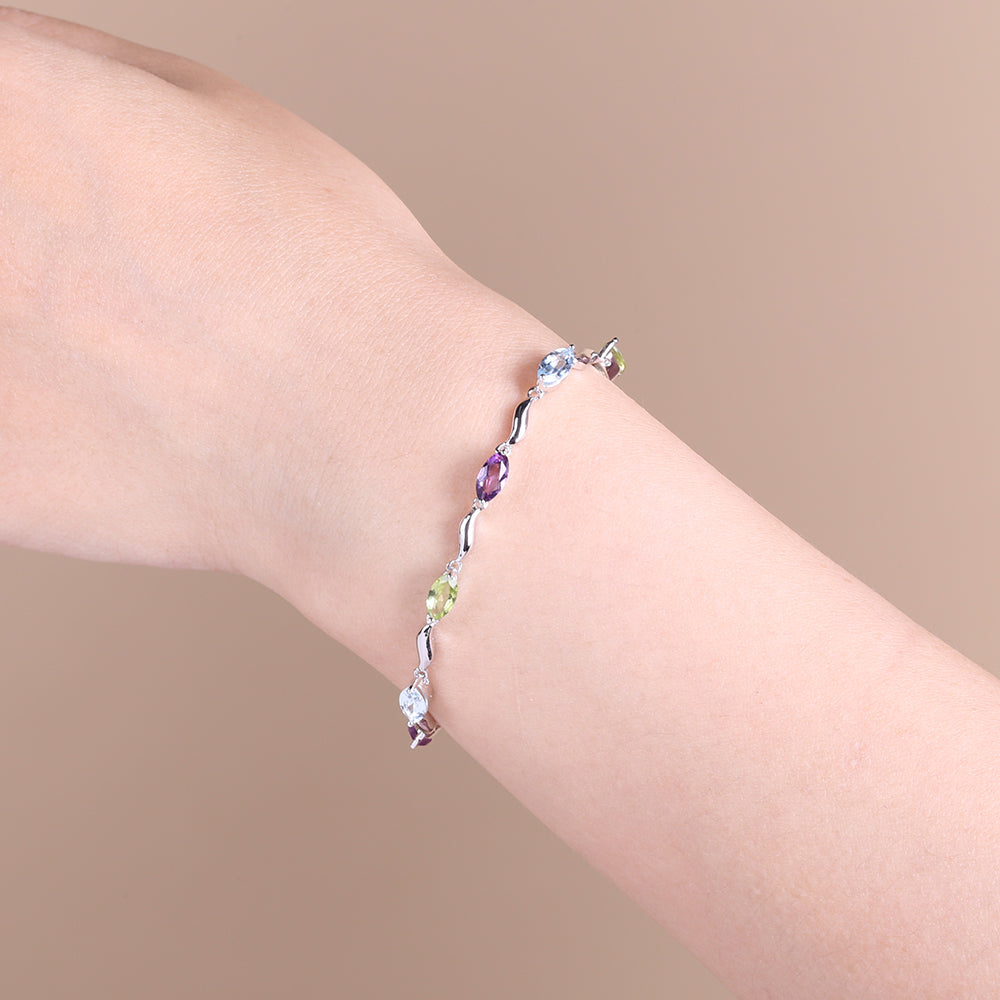 Pulsera GRACE de topacio azul cielo, amatista y peridoto en plata de ley