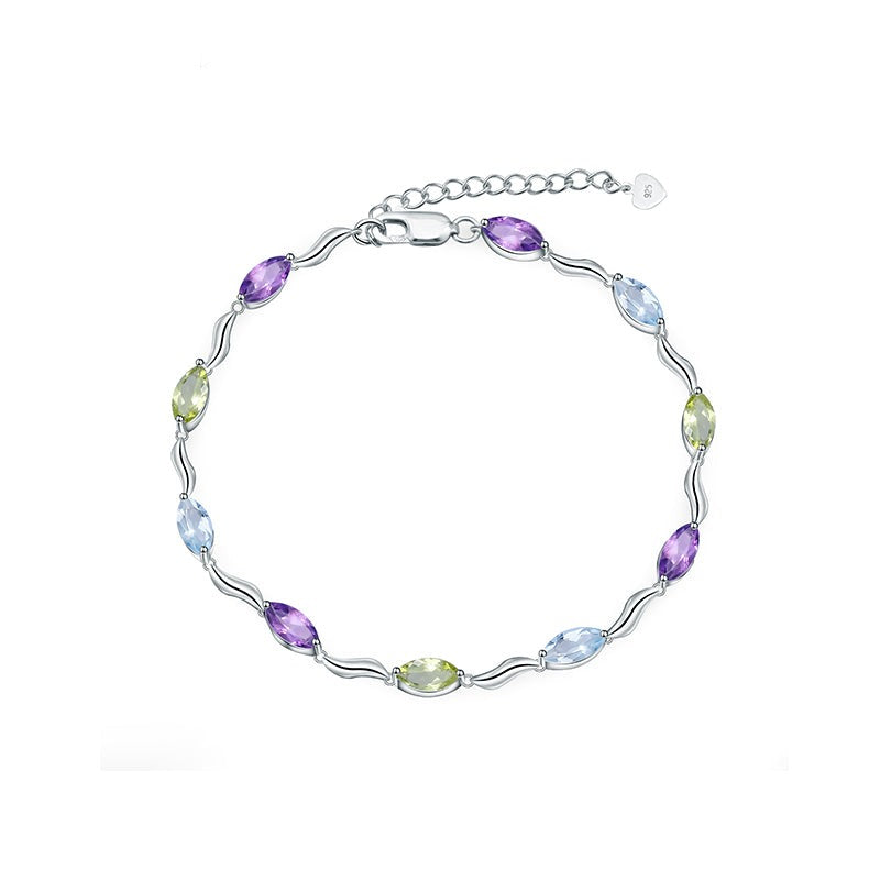 Pulsera GRACE de topacio azul cielo, amatista y peridoto en plata de ley