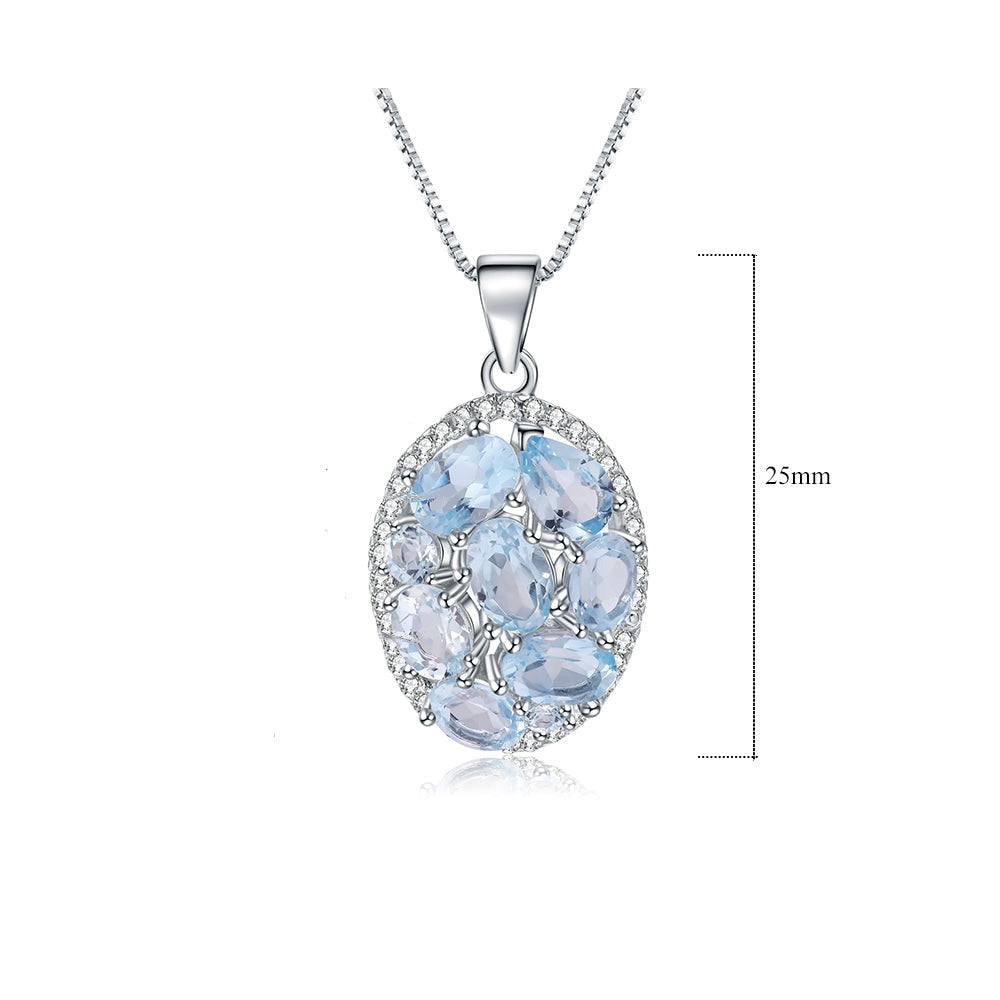 Collar con colgante de racimo ovalado de topacio azul cielo GRACE en plata de ley