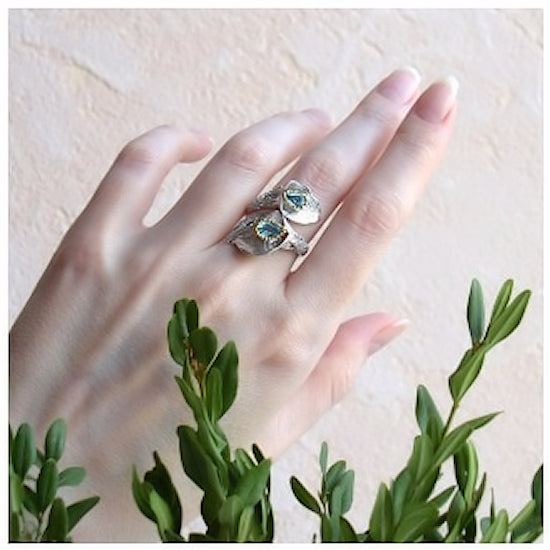 GRACE Swiss Blue Topaz Calla Lily Handmade Adjustable Ring in Sterling Silver