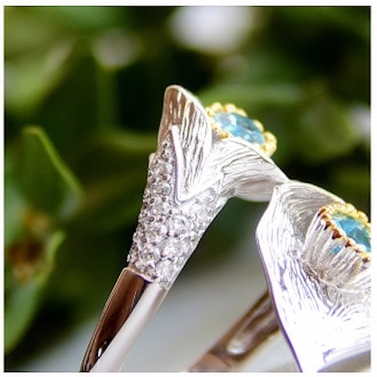 GRACE Swiss Blue Topaz Calla Lily Handmade Adjustable Ring in Sterling Silver