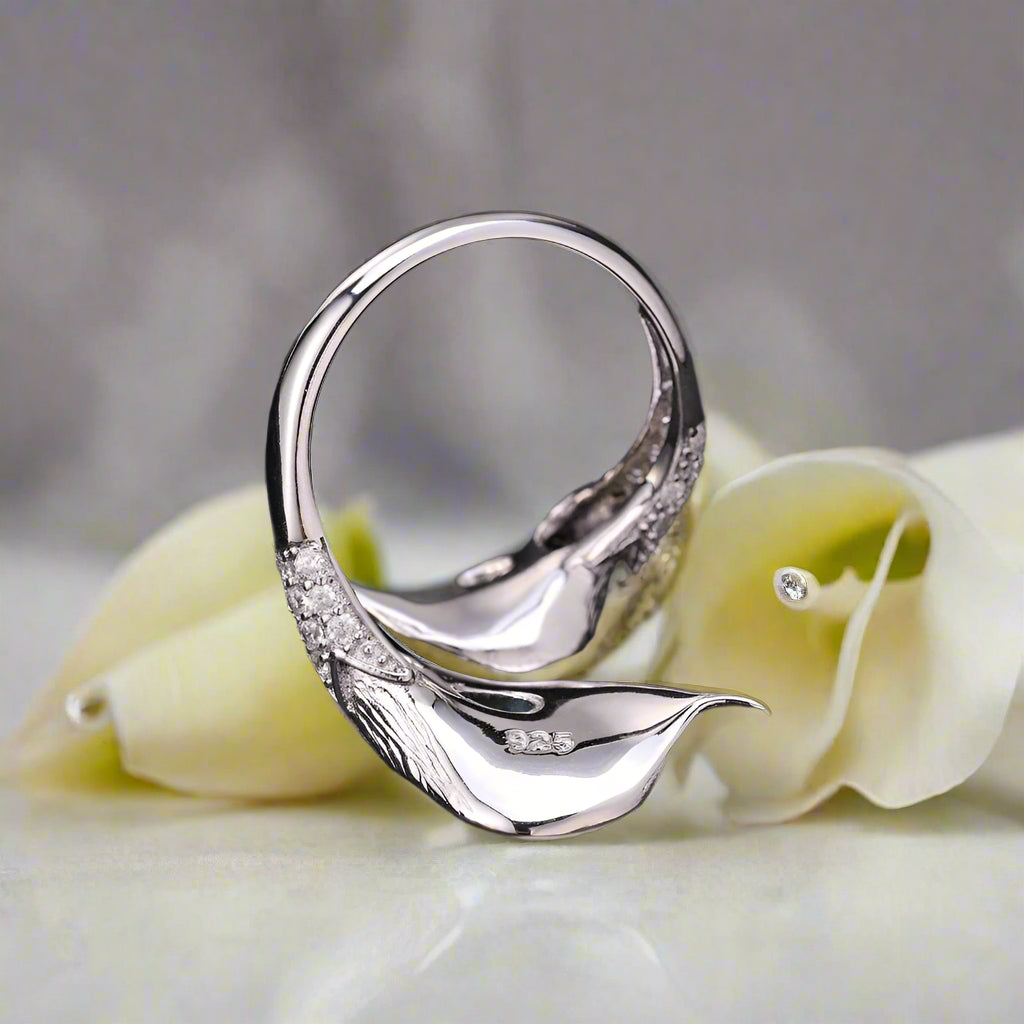 GRACE Swiss Blue Topaz Calla Lily Handmade Adjustable Ring in Sterling Silver