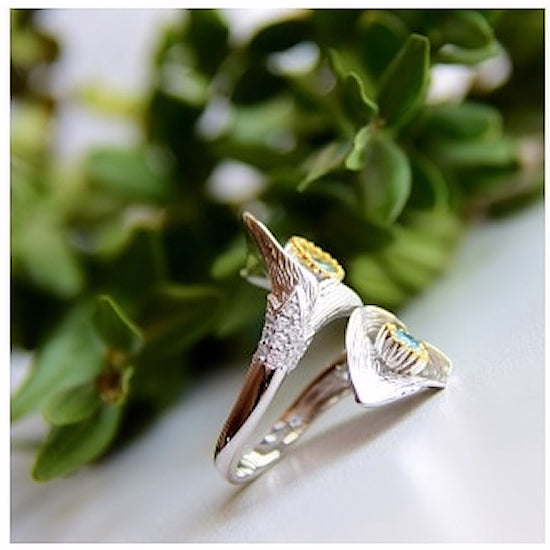 GRACE Swiss Blue Topaz Calla Lily Handmade Adjustable Ring in Sterling Silver