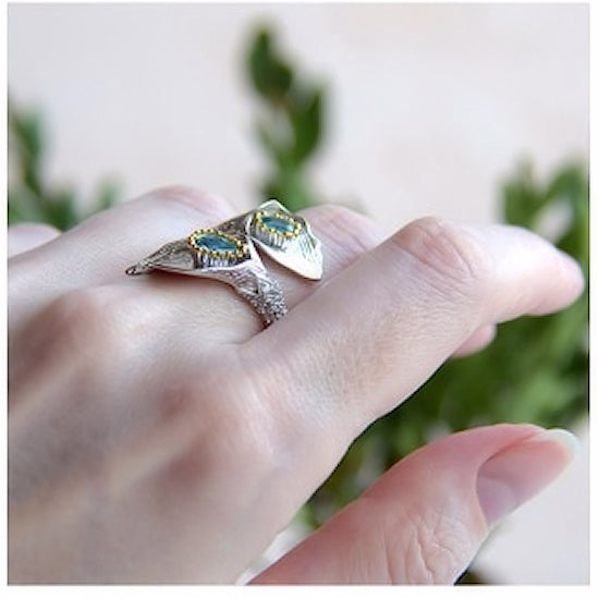 GRACE Swiss Blue Topaz Calla Lily Handmade Adjustable Ring in Sterling Silver