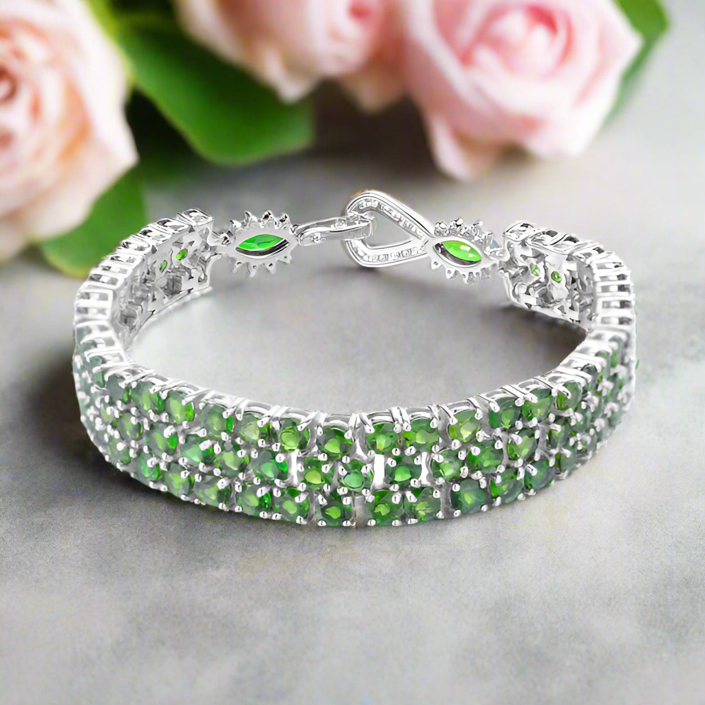 GRACE Triple Row Natural Gemstone Tennis Bracelet in Sterling Silver